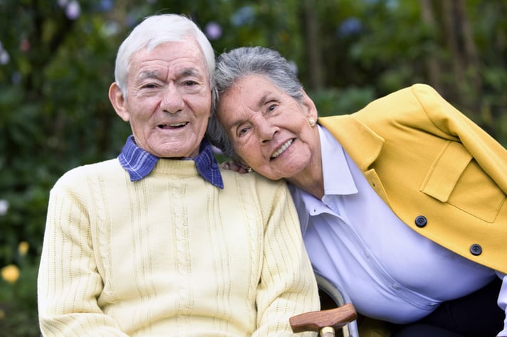 Beautiful portrait of an elderly couple outdoors