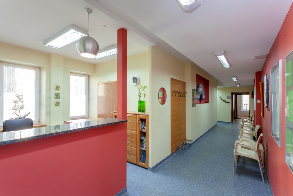 Waiting room with reception in medical clinic